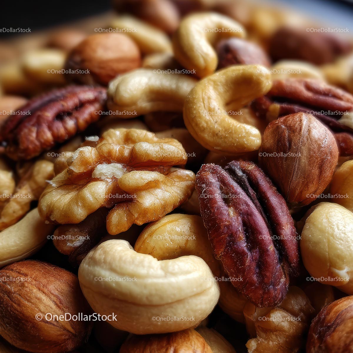 Assorted Mixed Nuts Close-up with Walnuts and Pecans