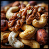 Close-Up of Mixed Nuts: Walnuts, Cashews, and Hazelnuts