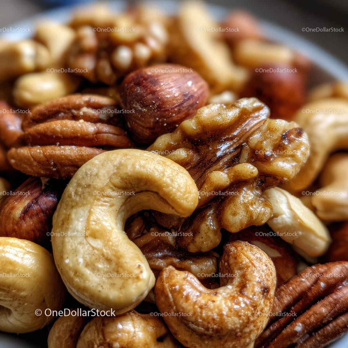 Close-Up of Mixed Nuts Including Cashews and Walnuts