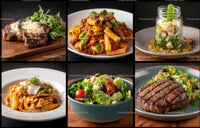 Gourmet Selection of Steak, Pasta, and Fresh Salad