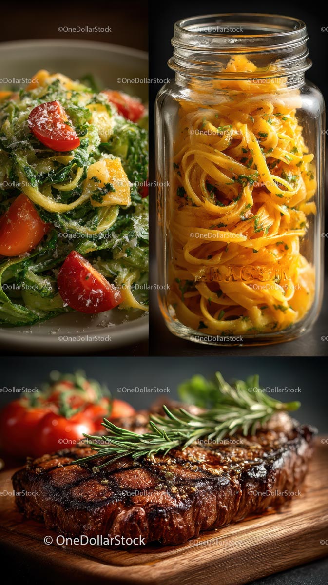 Gourmet Italian Pasta and Grilled Steak with Herbs