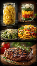 Gourmet Pasta and Grilled Steak with Fresh Ingredients