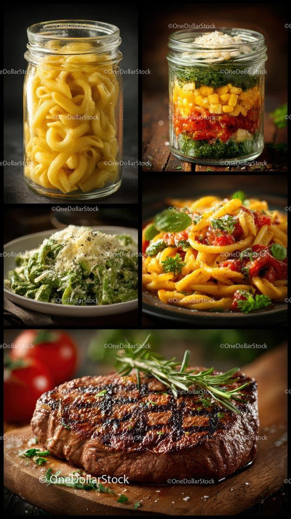 Gourmetowe makarony i grillowany stek ze świeżych składników