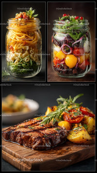 Layered Mason Jar Salads and Gourmet Steak Presentation