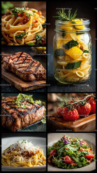 Gourmet Italian Dishes with Grilled Steak and Fresh Salad