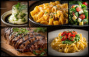 Delicious Italian Cuisine with Pasta, Steak, and Salad