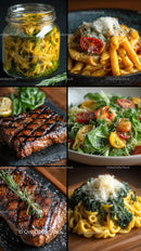 Gourmet Cuisine with Pasta, Steak, and Fresh Salad