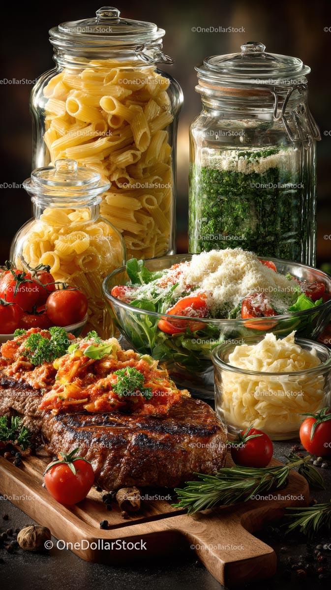 Włoska pasta gourmet ze stekiem i makaronem