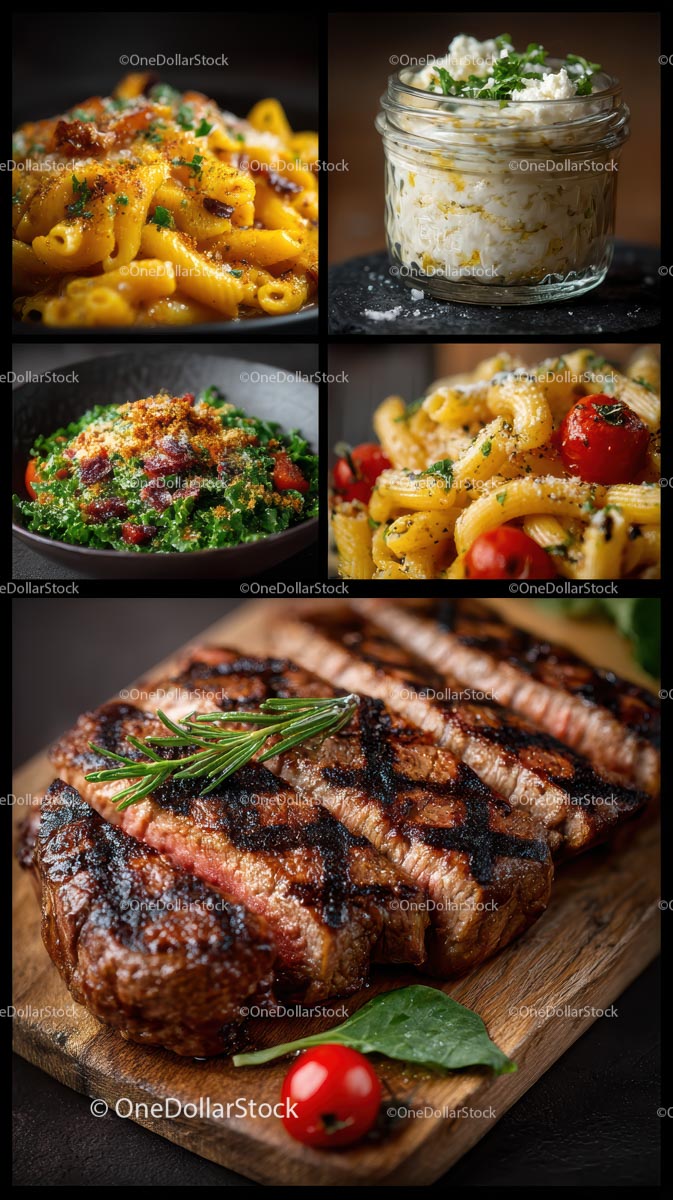 Zestaw steków z grilla gourmet i świeżych włoskich makaronów