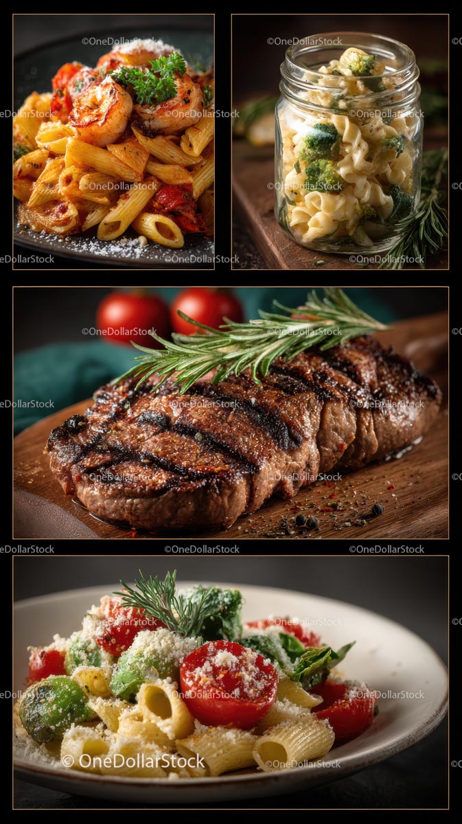 Gourmet Pasta and Grilled Steak Delights