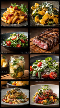 Gourmet Italian Dishes with Fresh Ingredients and Grilled Steak
