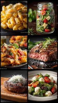 Gourmet Italian Cuisine: Pasta, Salad, and Steak