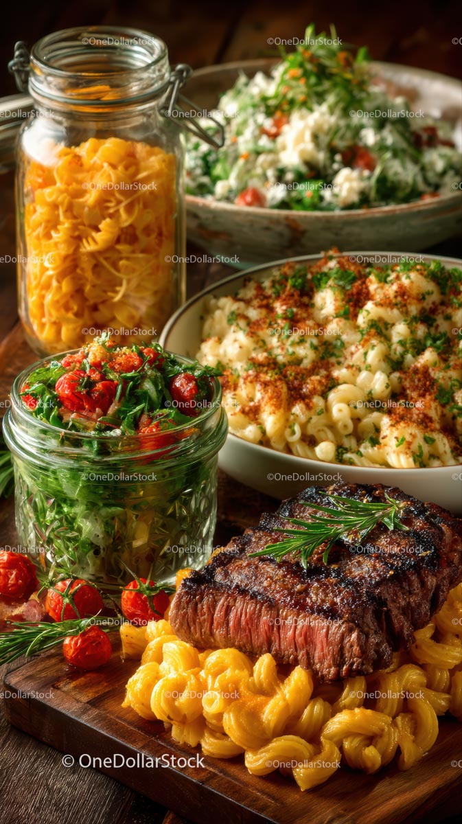 Gourmet Steak with Pasta and Fresh Salad