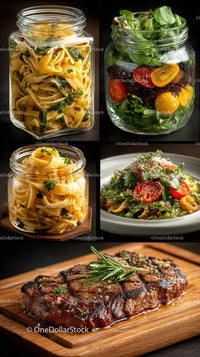 Gourmet Pasta and Salad with Grilled Steak