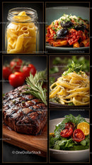 Italian Culinary Delights with Pasta and Grilled Steak