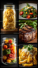 Gourmet Pasta, Salad, and Steak Culinary Display