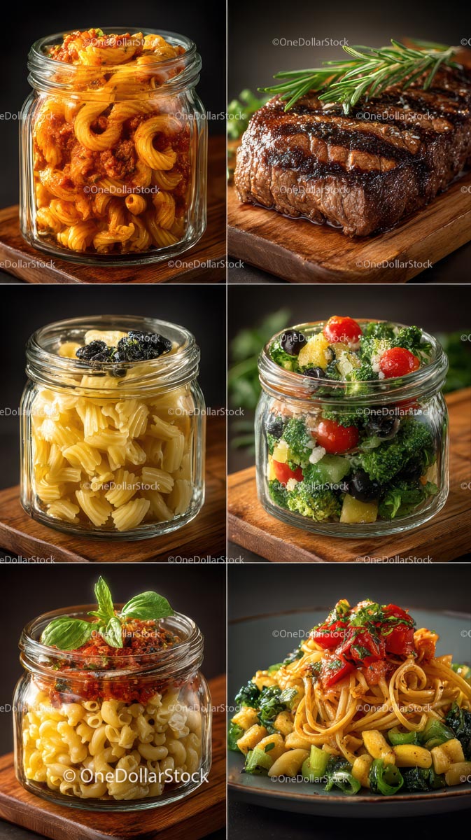 Gourmet Pasta and Steak Dishes in Artistic Presentation