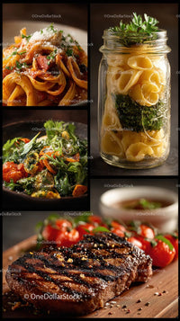 Italian Cuisine with Pasta, Salad, and Grilled Steak