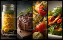 Gourmet Cuisine Highlights: Steak, Pasta, and Fresh Salad