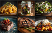 Gourmet Culinary Delights: Pasta, Steak, and Fresh Salads