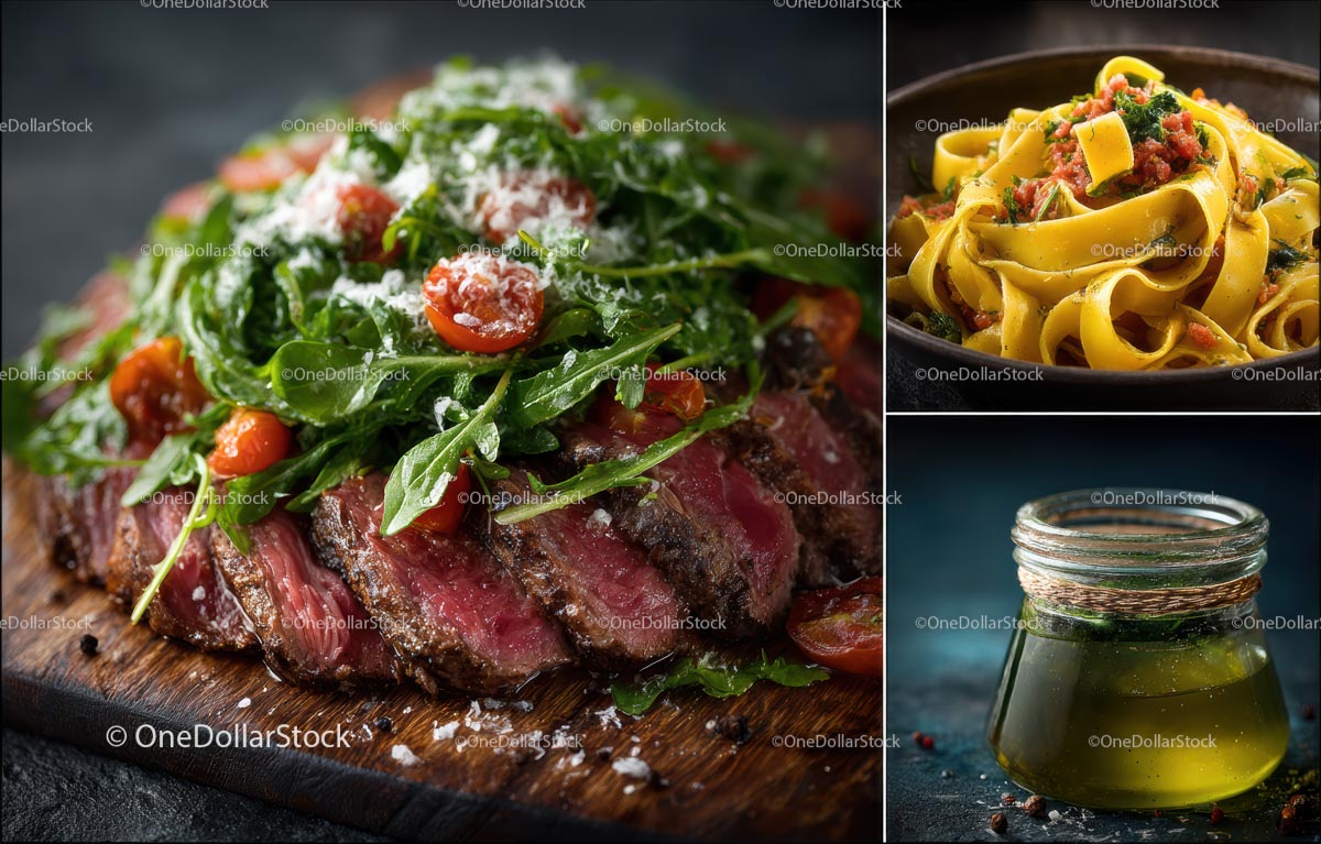 Stek Gourmet i świeże tagliatelle z oliwą z oliwek