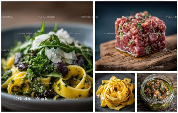 Gourmetowa pasta i tatar wołowy w rustykalnej aranżacji