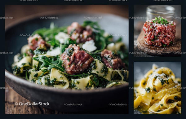Gourmet makaron z tatarakiem wołowym i świeżymi ziołami