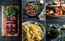 Gourmet Italian Meal with Steak, Pasta, and Fresh Arugula