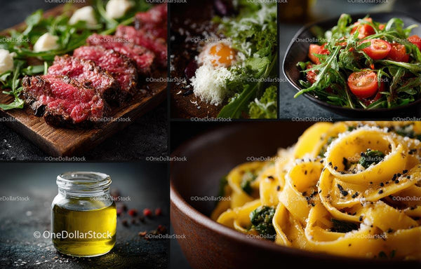 Gourmetowa kuchnia włoska: stek, sałatka i tagliatelle