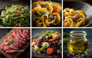 Italian Delicacies: Pasta, Salad, and Carpaccio
