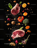 Raw Pork Chops with Fresh Vegetables and Seasonings