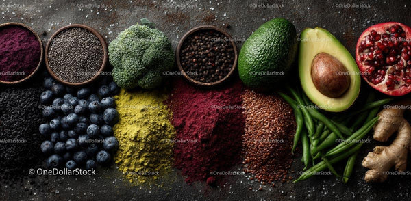Kolorowa gama świeżych i organicznych superfoods
