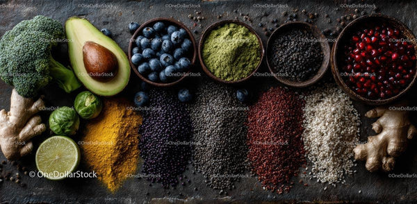 Żywa ekspozycja świeżych superfoods i przypraw