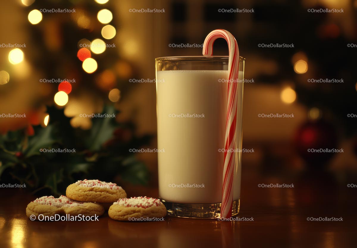 Cozy Christmas Milk and Cookies with Candy Cane