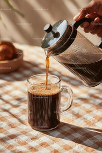 Freshly Brewed Coffee Pouring From French Press
