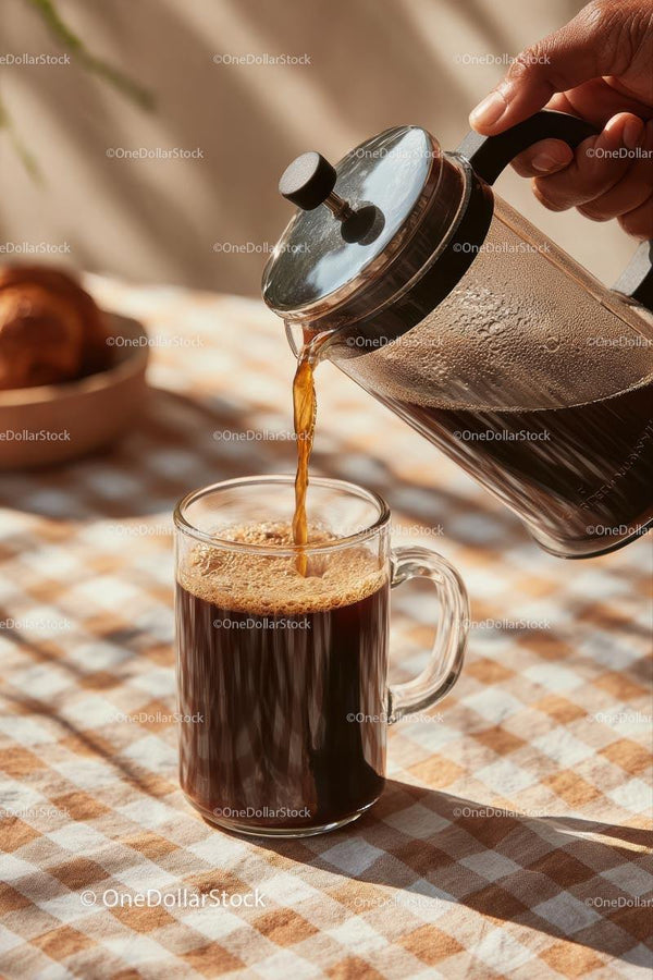Freshly Brewed Coffee Pouring From French Press