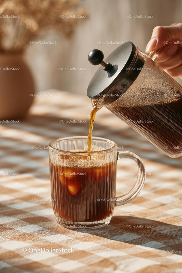 Nalewanie Świeżo Zaparzonej Kawy z French Press