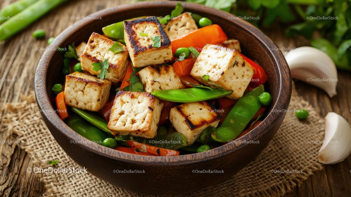 Grilled Tofu Stir Fry with Fresh Snap Peas and Peppers
