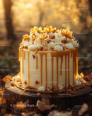 Autumn Cake with Caramel Drip and Maple Leaves Decoration