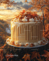 Autumn Cake Adorned with Maple Leaves and Creamy Drizzle