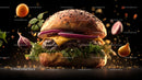 Gourmet Cheeseburger with Fresh Ingredients in Motion