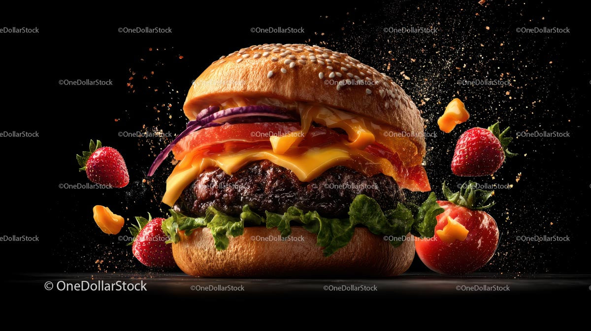 Soczysty cheeseburger ze świeżą sałatą i pomidorami
