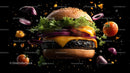 Floating Gourmet Cheeseburger with Fresh Ingredients