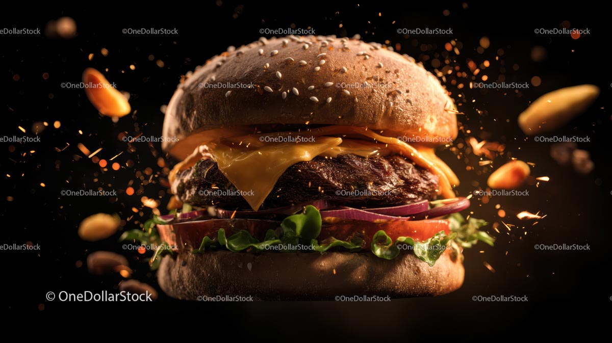 Wykwintny cheeseburger ze świeżymi składnikami i grillowanymi iskrami