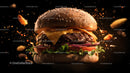 Gourmet Cheeseburger with Fresh Ingredients and Grilling Sparks