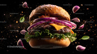 Juicy Burger with Fresh Ingredients and Sesame Bun
