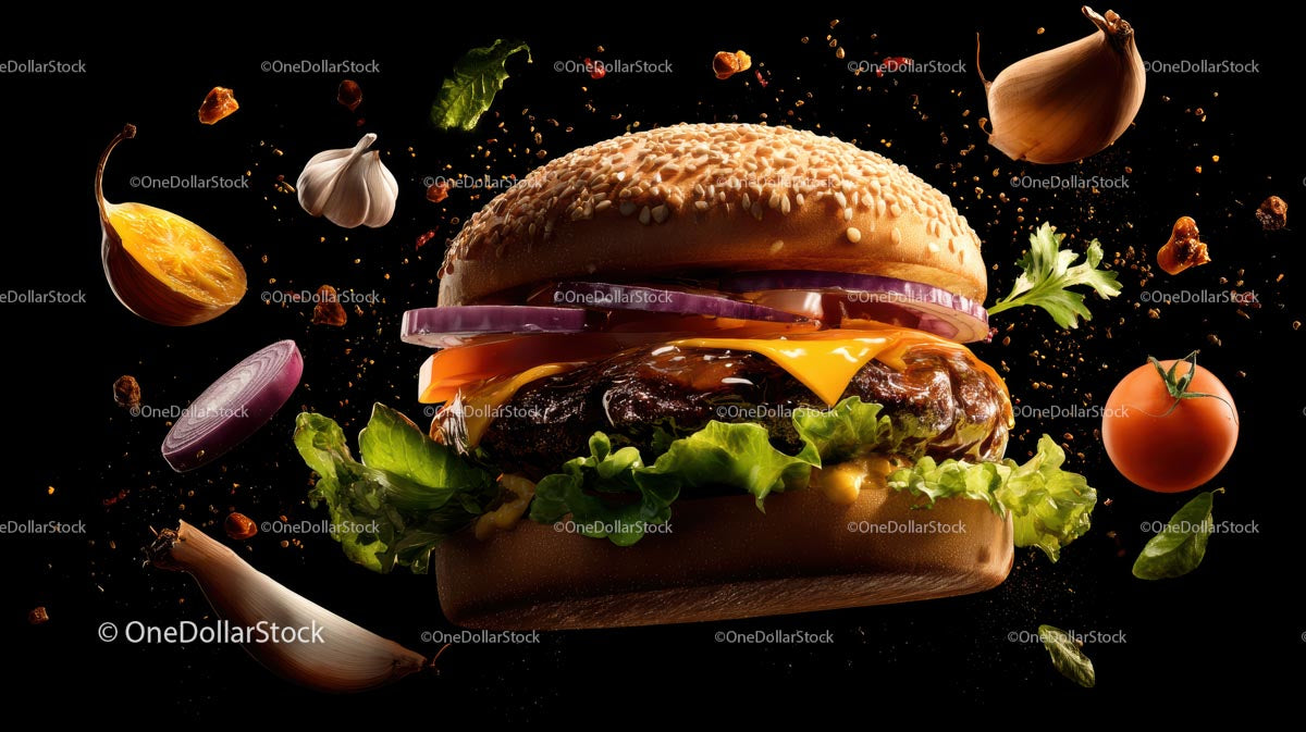Gourmet Cheeseburger with Fresh Ingredients and Sesame Bun