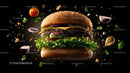 Gourmet Cheeseburger with Floating Fresh Ingredients