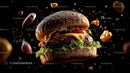 Mouth-Watering Gourmet Burger with Flying Ingredients
