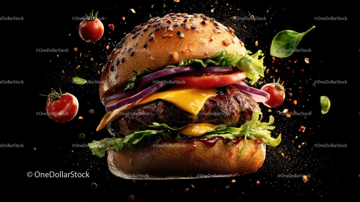 Gourmet Burger with Fresh Vegetables and Sesame Bun